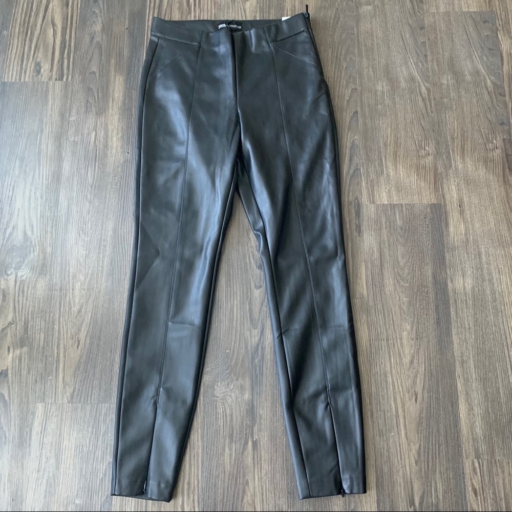 Zara NWT Faux Leather Leggings with Front Leg Zip